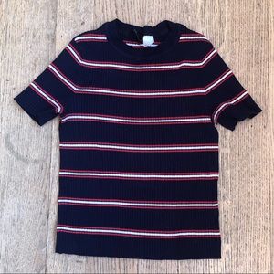 H&M Dark Blue Striped Ribbed Sweater Shirt